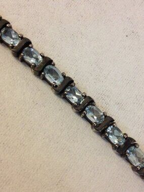 Silver Tennis Bracelet Link Blue Oval Gemstones
